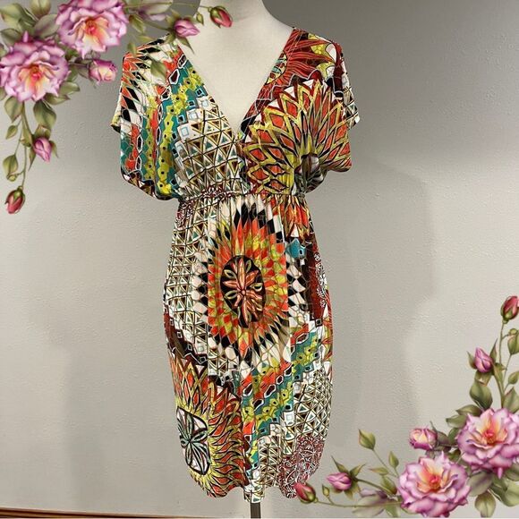 India Boutique Vibrant Multicolor Geometric Print Dress size small - Picture 1 of 13